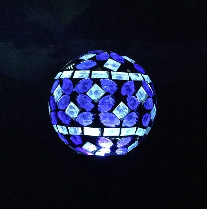 Solar Blue White Glass Ball Light, Garden Decor Landscape Globe Stake Multi-Color Color Change Yard LED Lamp Light 3.5 inch