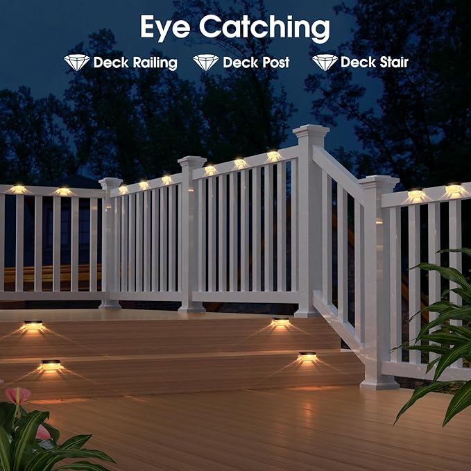 Solar Deck Lights 12 Pack, Solar Lights Outdoor Waterproof for Outside, Stairs, Step, Fence, Yard, Garden, Patio | Lumora