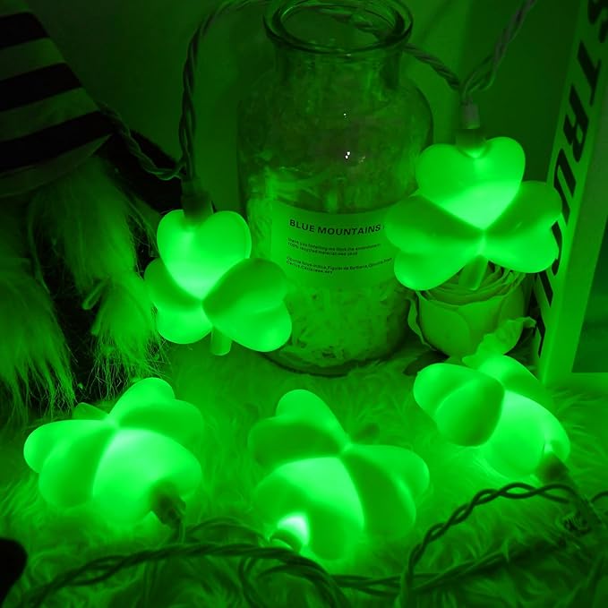 St Patricks Day Decorations Shamrock String Lights, 8.5FT Green Lucky Clover String Lights Waterproof with 10 Green | Lumora