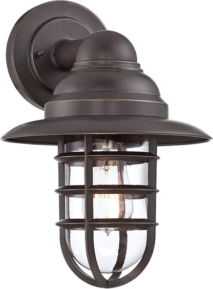 John Timberland Marlowe Rustic Industrial Farmhouse Outdoor Wall Light Fixture Bronze Hooded Cage 13" Clear Glass for Exterior Barn Deck House Porch Yard Patio Outside Garage Front Door Garden