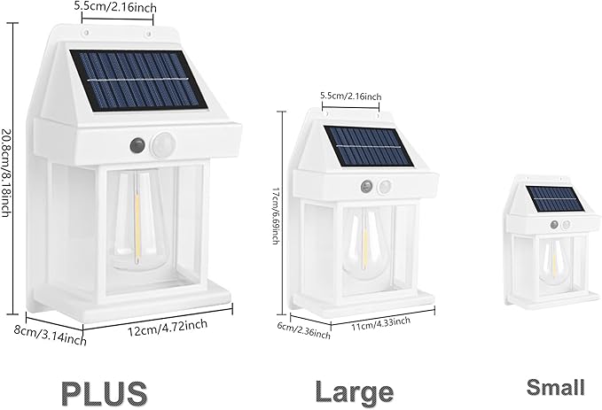 2-Pack 6.8" H Outdoor Solar Wall Light Motion Sensor Porch Flood Dawn Lighting 3 Lights Modes for Patio Garage Shed Barn Door Yard Outside Decorative Waterproot,- White.