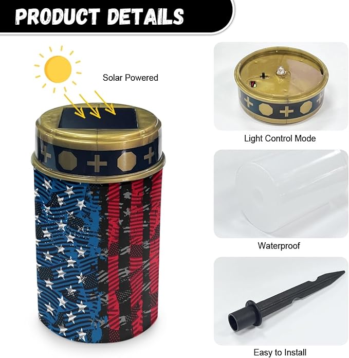 American Flag Solar Lights,Warm White Solar Pathway Lights Outdoor Waterproof Solar Garden Stake Lights Landscape Lighting for Yard Patio Flameless Stoplights,Wall Lights Auto On/Off