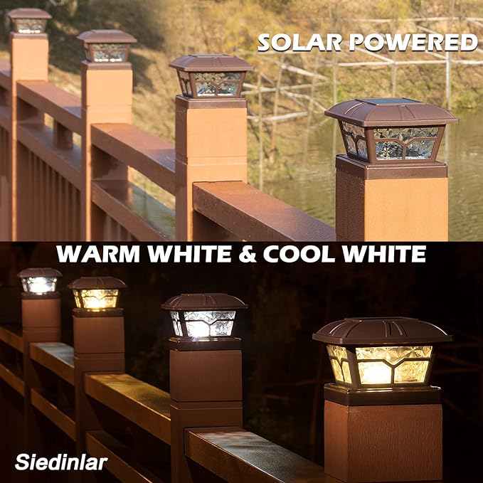 SIEDiNLAR Solar Post Cap Lights Outdoor 2 Color Modes 8 LEDs for 4x4 5x5 6x6 Posts Fence Deck Patio Decoration Warm | Lumora