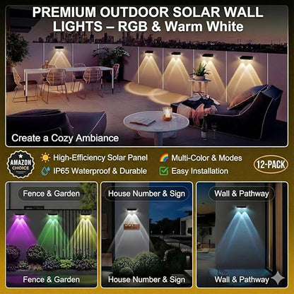 Solar Fence Lights Outdoor Waterproof, 12 Pack, Adjustable Color Temperature 3000K/4000K/6000K, LED Step Lights for Patio Yard Wall Railing Garden, Auto On/Off