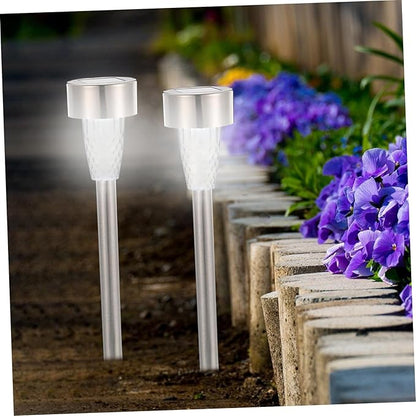 POPETPOP 12pcs Solar Powered Landscape Lights Stainless Steel Outdoor Pathway Lighting Kit for Patio Garden Solar Garden Lights with Automatic Charging and White LED Brightness