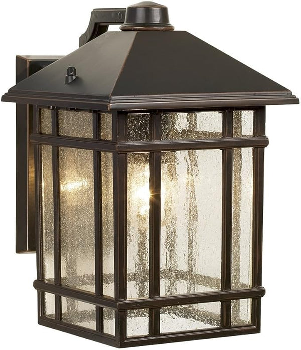 Kathy Ireland Sierra Craftsman Art Deco Outdoor Wall Light Fixture Rubbed Bronze Brown Steel 11" Frosted Seeded | Lumora