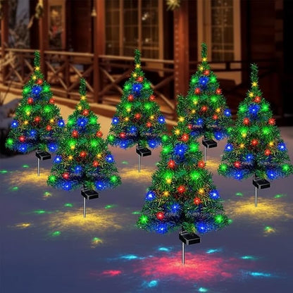 Solar Christmas Tree Lights Holiday Decorations, Outdoor Courtyards Solar Powered Artificial Xmas Tree for Yard Porch Pathway, LED Mini Christmas Decor for Outside Garden Patio Lawn(6PCS)