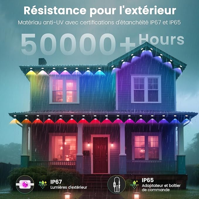 Permanent Christmas Lights Outdoor Women's Day Lights, DIY App & Bluetooth Music, Waterproof Ip65, 200 Ft Permanent Outdoor Lights for Soffit Fence Garage Landscape Patio.