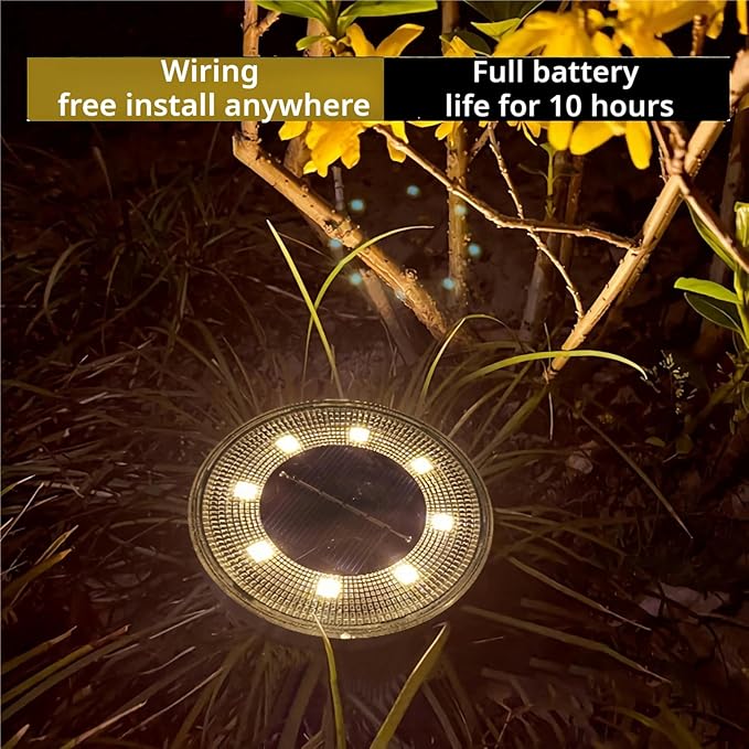 Solar Ground Lights Outdoor Waterproof IP68, 4 Pack 8 LED In Ground Solar Disc Landscape Lighting, Garden Lights | Lumora