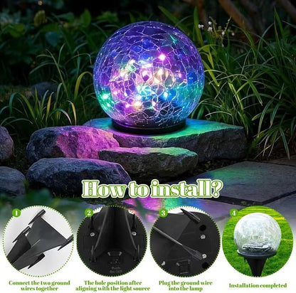 2 Pack Solar Path Lights Outdoor, Cracked Glass Globe with Light Control, IP67 Waterproof Solar Garden Lights, Warm Yellow & 4-Color LED Ball Lights for Yard, Patio, Lawn & Holiday Decor (Multicolor)