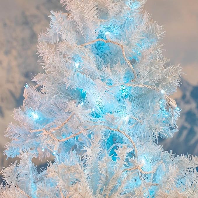 Novelty Lights 25ft Christmas String Lights, 50 Teal LED Bulbs on White Wire, 6" Spacing, Connectable Indoor Outdoor Commercial Grade Lighting for Holidays Patio Weddings