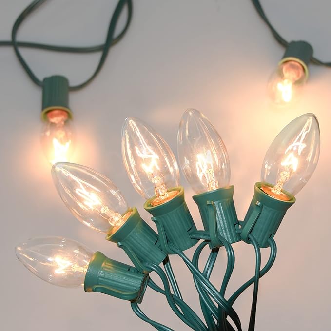 SUNSGNE C9 Clear Christmas Lights 25Ft Outdoor Christmas String Lights with 26 Clear Light Bulbs for Outdoor Patio | Lumora