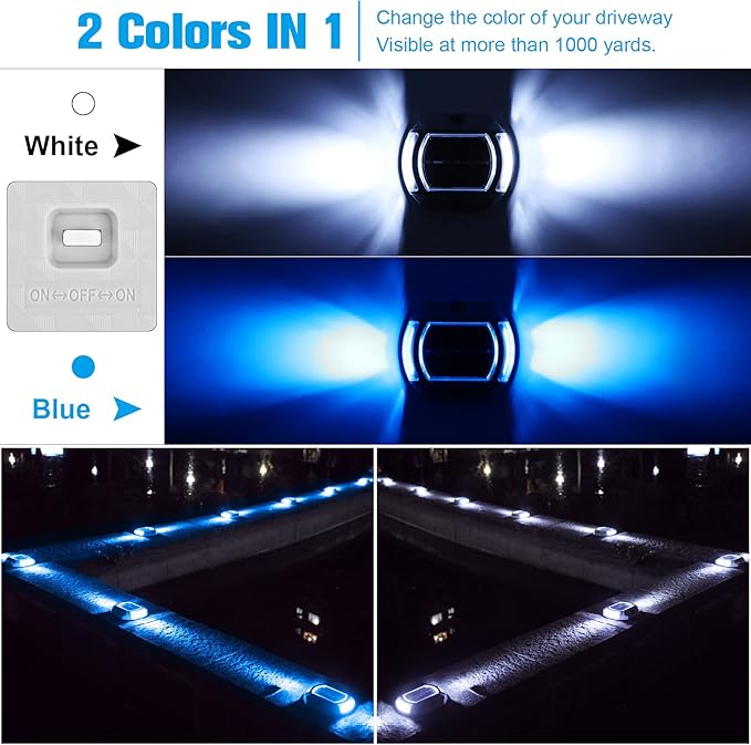 VOLISUN Solar Driveway Lights Dock Deck Lights 4-Pack,2 Colors in 1, LED Solar Powered Waterproof Outdoor Warning | Lumora