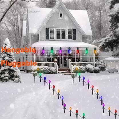 C9 LED Christmas Pathway Lights 38 Feet Outdoor String Lights with Marker Stakes, 25 LED Clear Multicolor Connectable Christmas Walkway Markers Lights for Outside Porch Garden Patio Lawn Decor