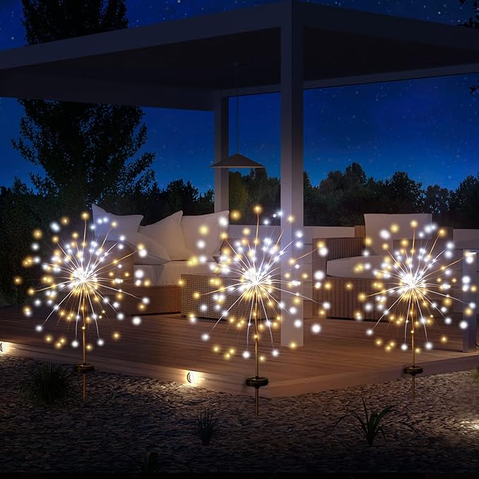 JJGoo Solar Firework Lights, 2 Pack 120 LEDs 2 Lighting Modes Solar Garden Lights Outdoor Waterproof for Yard Patio | Lumora