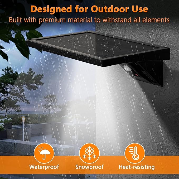 Solar Wall Light Outdoor, 3-Mode Lighting Wall Light, 2000Lm IP65 Waterproof Type 2 Optical Lens 104 LED with Fast Respond 120° PIR Motion Sensor for Building Exterior, Garden, Pathway