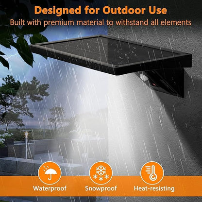 Solar Wall Light Outdoor, 3-Mode Lighting Wall Light, 2000Lm IP65 Waterproof Type 2 Optical Lens 104 LED with Fast Respond 120° PIR Motion Sensor for Building Exterior, Garden, Pathway