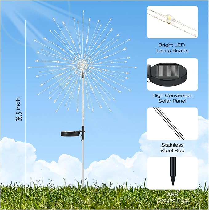 2 Pack 250LED Solar Garden Lights Outdoor, Dual Lighting Modes Firework Lights Solar Powered, Waterproof Twinkle Fairy Light Outside for Yard Patio Pathway Christmas Party Decorative（Purple