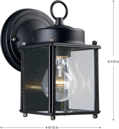 Progress Lighting 1-Light Clear Flat Glass Traditional Outdoor Wall Lantern Light, Outdoor, P5607-31, Textured Black