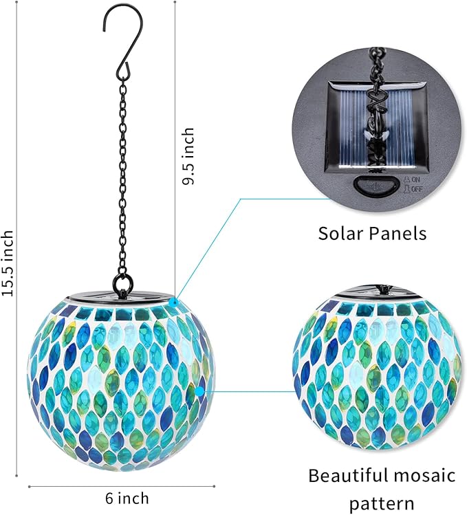 VCUTEKA Hanging Solar Lanterns Mosaic Solar Lights with Hook Up, Outdoor Garden Lights Decor for Yard Tree Fence | Lumora