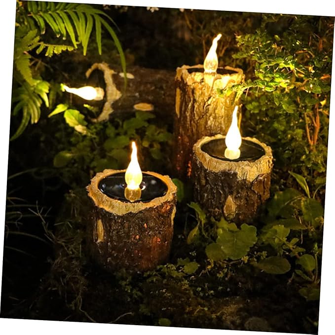 VANZACK Wood Grain Solar Pathway Light Outdoor Garden Decorative Stump Lamp for Landscape