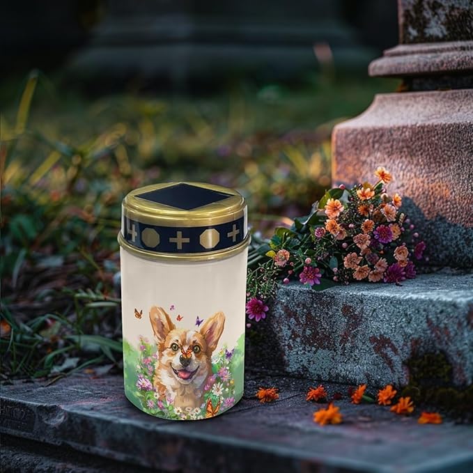Dog Daisy Solar Memorial Lights for Pet Graves Decorative Garden Lights Solar Powered Waterproof Outdoor Cemetery Solar Lights for Grave Set of 2 Gravesite Decorations Cemetery