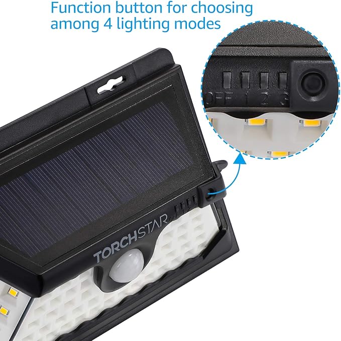 TORCHSTAR 58 LED Solar Powered Security Light, 4 Modes Cordless Motion Sensor Dusk to Dawn - Outdoor Wall Light | Lumora