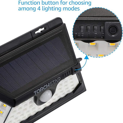 TORCHSTAR 58 LED Solar Powered Security Light, 4 Modes Cordless Motion Sensor Dusk to Dawn Light, 270° Beam Angle, IP65 Waterproof for Yard, Garage, Porch, 3000K Warm White, Pack of 2