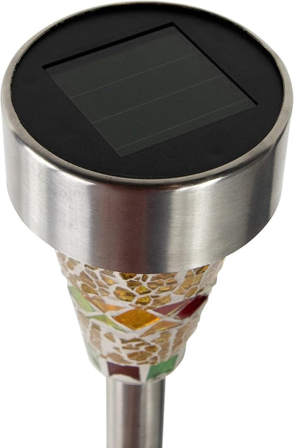 Northlight Set of 3 Red Mosaic Stained Glass Solar Powered LED Pathway Markers, 15.5"