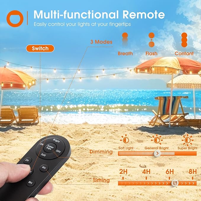 addlon 54FT Solar String Lights Outdoor Waterproof with USB Charging & Remote Control - Dimmable Solar Power Patio | Lumora