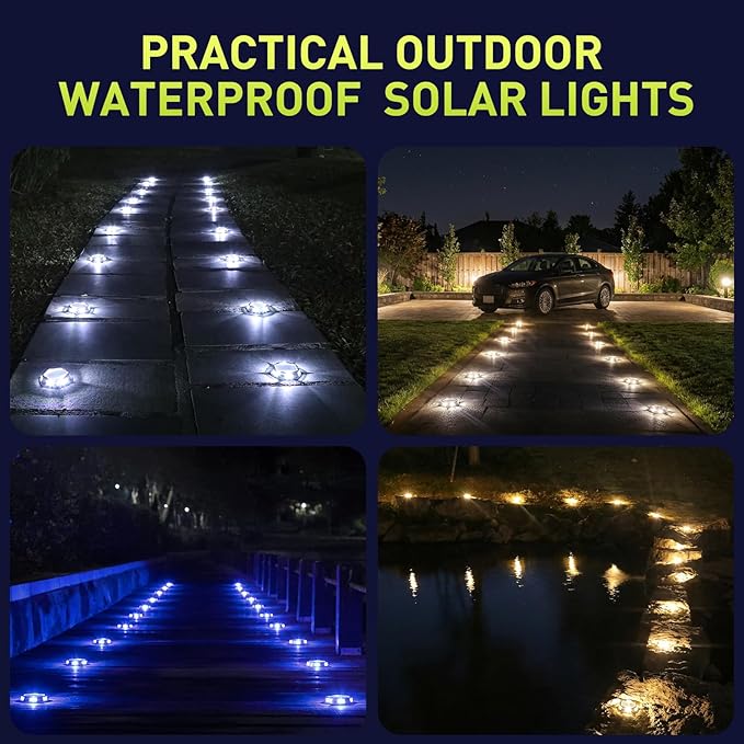 AGPTEK 5 in 1 Solar Driveway Lights Outdoor with Ground Spikes, IP67 Waterproof Solar Lights with 5 Modes (Blue/White/Warm/Mixed/Flashing) for Deck, Stairs, Pathway, Garden, Patio (Hexagon, 4 Pack)