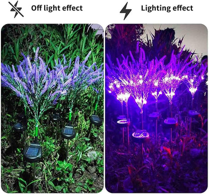 Solar Light Outdoor Garden Decorative Lavender Flowers 2 Pack, Waterproof Solar Garden Lights with Purple Flowers, Color Changing LED Solar Powered Landscape Lights for Yard Garden Patio