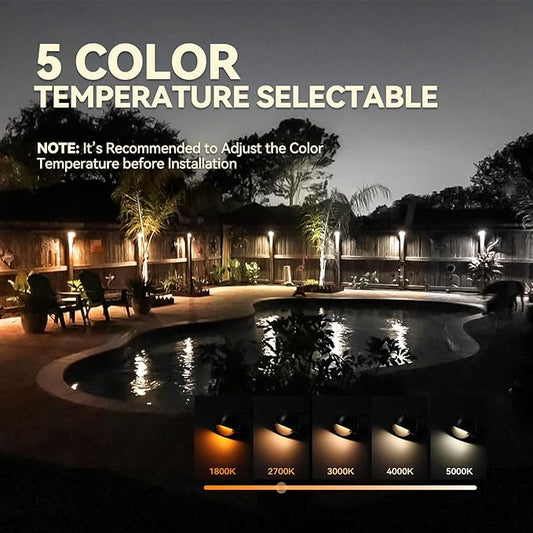LEONLITE 12-Pack Update 5CCT LED Low Voltage Deck Lights, 180LM 3.5inch Landscape Step Railing Fence Light, 12-24V AC/DC, CRI90, Die-cast Aluminum Housing & Frosted Glass Lens, UL Cord, Satin Nickel