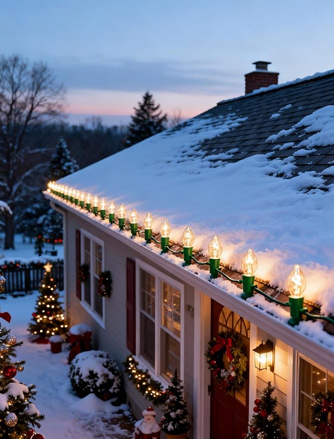 C7 Christmas Lights, 25Ft C7 Clear Christmas String Lights with 27 C7 Warm White Bulbs, Vintage Christmas String Lights for Garden, Patio, Backyard, Cafe, Xmas Party, 5 Watt e12 Base