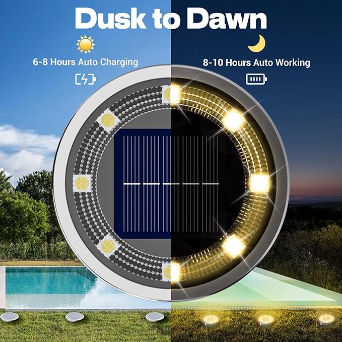Solar Ground Lights, 18 Pack Flat Solar Light Outdoor Waterproof, Bright LED Solar Disc Lights, 3000K Warm White | Lumora