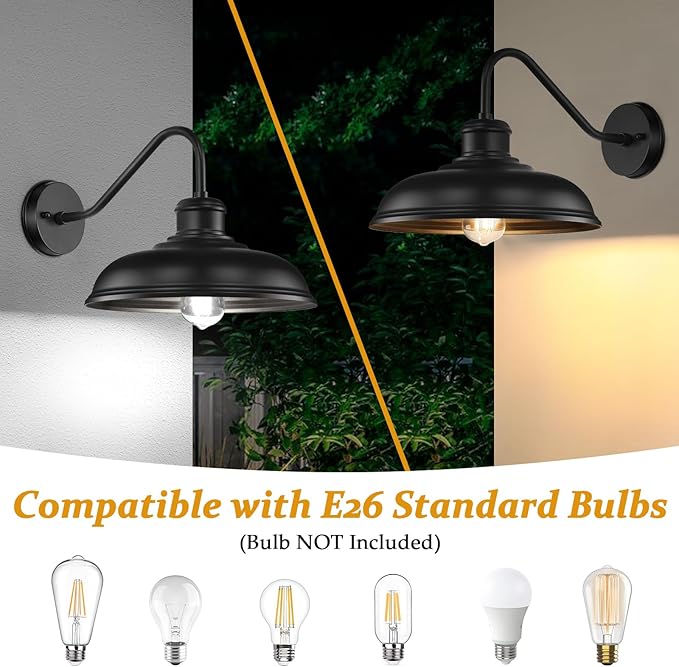 17.25” Outdoor Wall Light Fixtures 2-Pack, Farmhouse Black Barn Lights, Gooseneck Exterior Lighting Fixtures Wall | Lumora