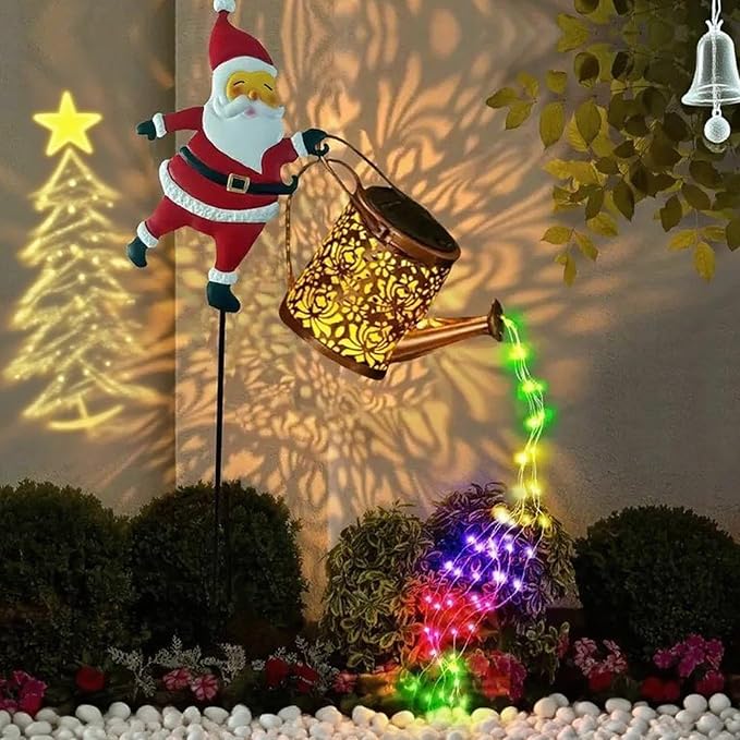 Christmas Santa Solar Kettle Lights, Solar-Powered Santa Claus Watering Can Decorative Ground Lamp, Christmas Waterproof LED Night Light for Garden Lawn Patio Yard Decor