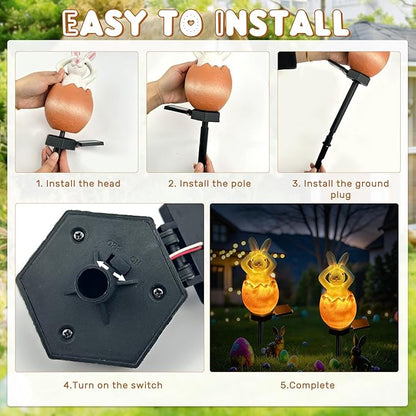 Solar Easter Egg Bunny Lights Outdoor, Waterproof Easter Solar Lights Rabbit Bunny Garden Statue Easters Yard Egg Decorations Outdoor for Outside Cemetery Grave (Orange Don't Hear)