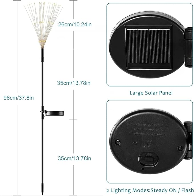 JJGoo Solar Firework Lights, 2 Pack 120 LEDs 2 Lighting Modes Solar Garden Lights Outdoor Waterproof for Yard Patio | Lumora