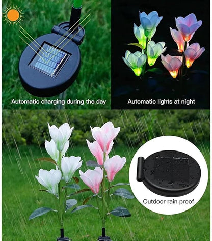 Solar Lights Outdoor - New Upgraded Solar Garden Lights, Multi-Color Changing Magnolia Solar Flower Lights for Patio,Yard Decor, Bigger Flower and Wider Solar Panel (2 Pack)