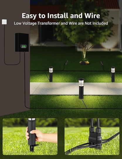 SUNVIE 4-Pack Low Voltage Pathway Lights 3W 3000K 12-24V LED Landscape Bollard Path Lights with Connectors CRI 90+ Aluminum Outdoor Landscape Lighting for Walkway Yard Garden, ETL Listed Cord