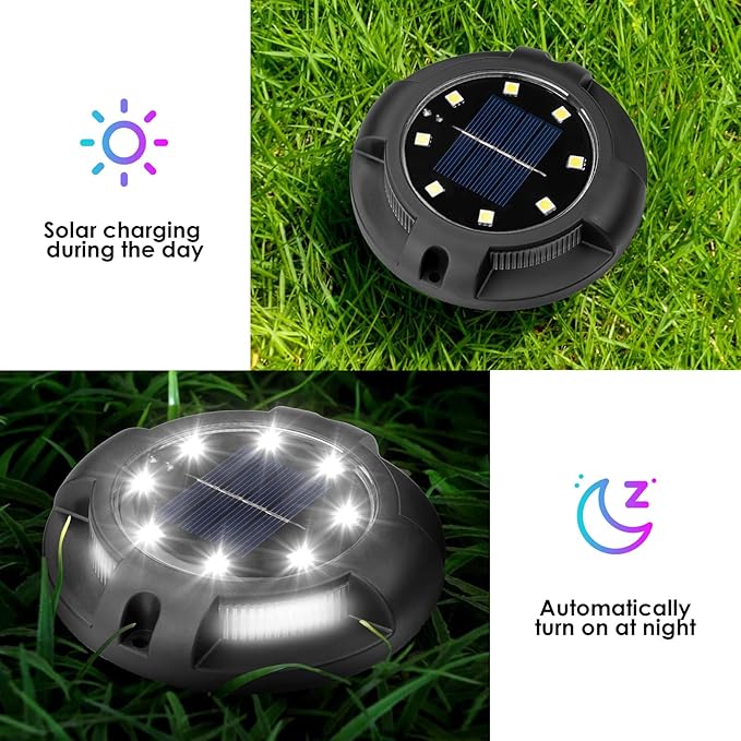 Fohil 12 Pack Solar Ground Lights Outdoor,12 LEDs Solar Disk Lights Waterproof In-ground Lights for Pathway Lawn | Lumora