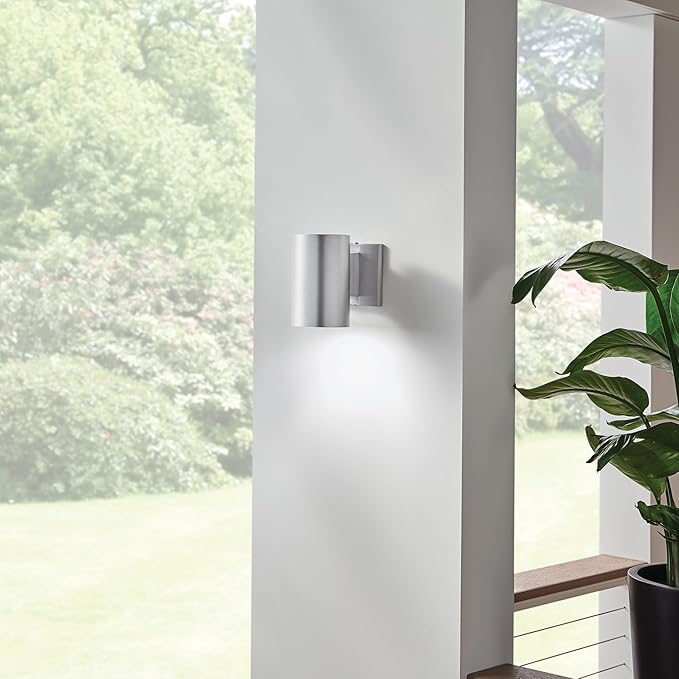 Kichler 9234BA Outdoor Cylinder Wall Mount Sconce DownLight, Brushed Aluminum 1-Light (5" W x 7" H) 65 Watts | Lumora