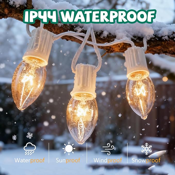 C9 Light Strings, 25Ft White Cord Strand with 25 Socket, E17 Light Stringer for C9 Christmas Lights, Outdoor | Lumora