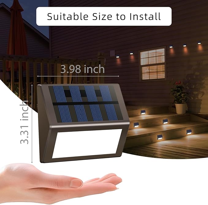 Luminara Solar Step Lights - Weatherproof Outdoor Stair Lighting, Solar-Powered Deck Lights for Patio, Garden, Pathway, Warm White Glow (8)