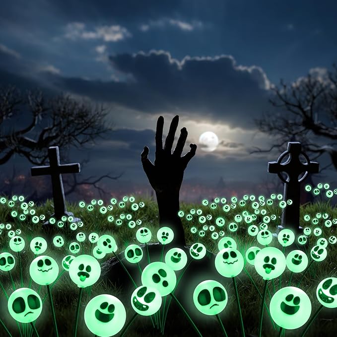 Tuanse 2 Pcs Outdoor Halloween Decorations Waterproof Halloween Solar Lights Scary Ghost Lights for Garden Yard Lawn Pathway (Green)