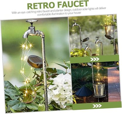 Uonlytech Solar Kettle Light para Cuartos Outdoor Solar Light Water Spigot Watering Can with Fairy Lights Garden Stake LED Lights Solar Garden Decor Solar Lights Yard Decor Silver