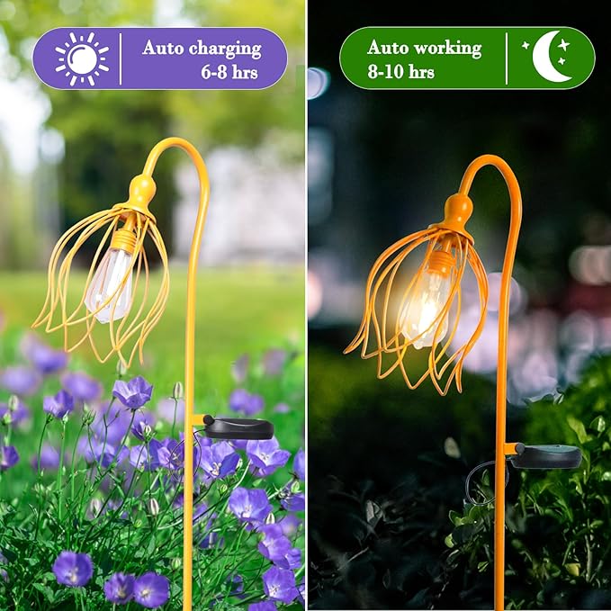 Solar Lights Outdoor Decorative Solar Wire Metal Flower Yard Stake Decorative Path Light for Walkway Pathway Lawn Patio Yard Decorations Yellow 2 Pack