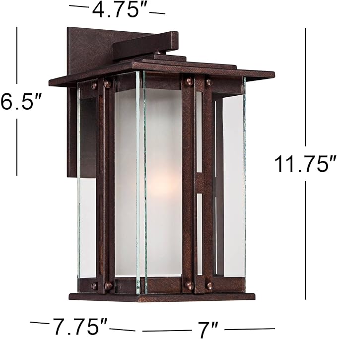 Franklin Iron Works Fallbrook Rustic Farmhouse Outdoor Wall Light Fixture Bronze Steel 11 3/4" Clear Frosted Double Glass for Exterior House Porch Patio Outside Deck Garage Front Door Garden Home