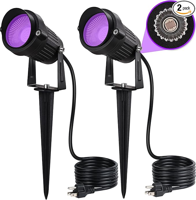 SUNVIE LED Black Light Outdoor Halloween Spotlight with Photocell Sensor 10W Outdoor Blacklight Waterproof 120V Purple Spotlight Outdoor Black Light Spotlight for Glow Party Fluorescent Poster, 2 Pack